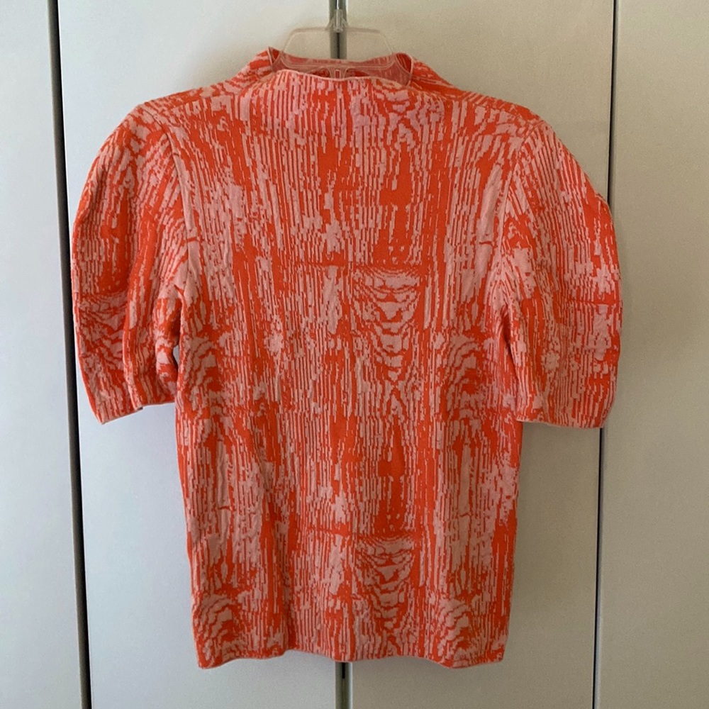 MAEVE for Anthropologie Orange & White Puffed Short Sleeve Sweater Sz M